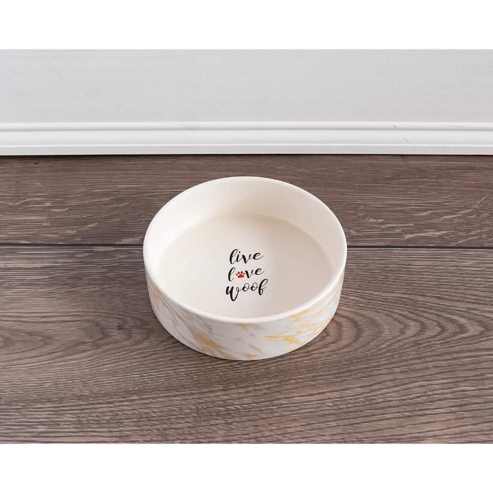 Park Life Designs White Gold Marbled Medium Pet Bowl 6-1/4 in Diameter 14005